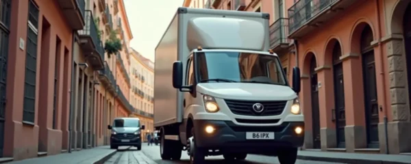 Vue symbolique d'un déménagement à Toulouse avec camions dans les rues typiques et éléments architecturaux locaux