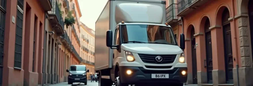 Vue symbolique d'un déménagement à Toulouse avec camions dans les rues typiques et éléments architecturaux locaux