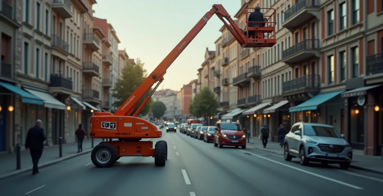 Vue macro du matériel spécialisé pour déménagement urbain à Toulouse, monte-meuble en action